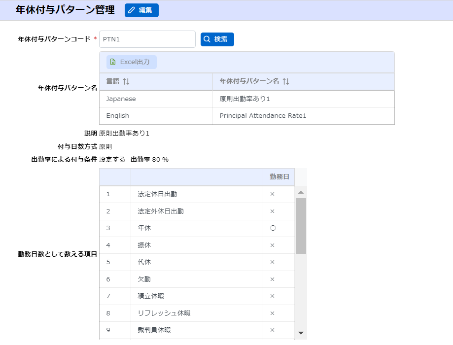 年休付与パターン管理